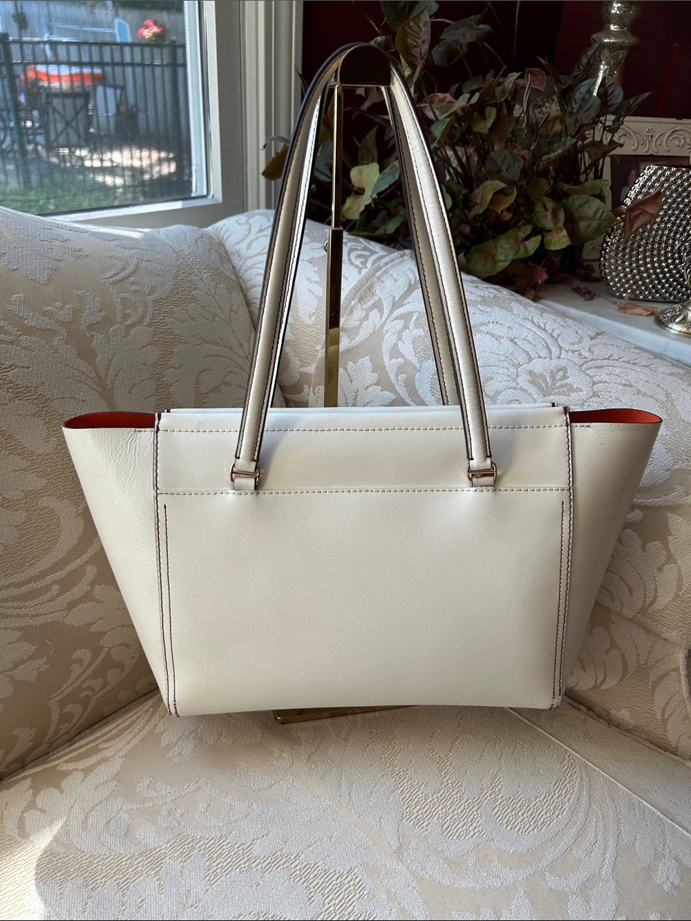 Tory Burch Robinson Cream Leather Double-Handle Tote with Gold Accents - Picture 3 of 14